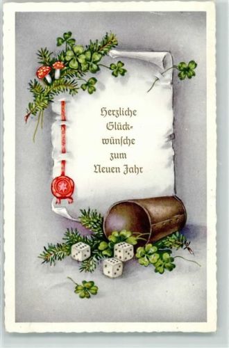 Neujahr Glückwunsch Pilze Vierblättriger Klee Landpost