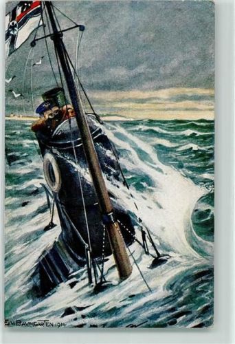 1914 Deutsches U-Boot auf Patrouille an englischer Küste Kolonialkriegerdank sign.E.V.Baumgarten