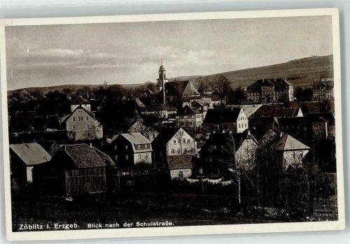 09517 O9347 Zöblitz Foto AK Blick nach der Schulstraße Kirche