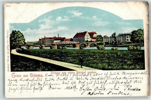 Grimma 1900 Vom untern Bahnhof gesehen Brücke Gruss