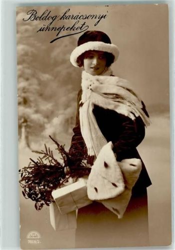 1915 Weihnachten Frau mit Tannenzweige , Verlag Erkal Serie 7018-2
