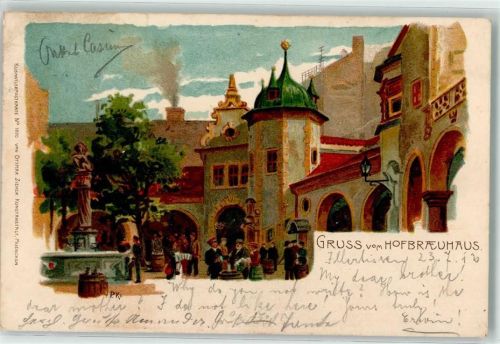W8000 München Künstlerkarte Nr. 1020 Hofbräuhaus sign. P.K. Zieher Ottmar 1900 Lithographie