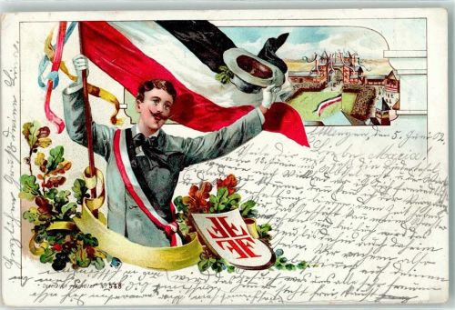 W7505 Ettlingen Nationalflagge Eichenblätter Turnfest 1902 Lithographie