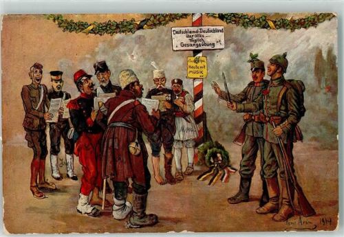 1915 Tägliche Gesangsübung Deutschland Deutschland über alles sign. Toni Aram Feldpost K.B.1 Armeekorps