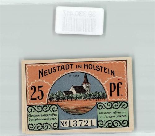Neustadt Notgeld Gutschein v Neustadt in Holstein Kirche 25 Pfennig Nr. 13721
