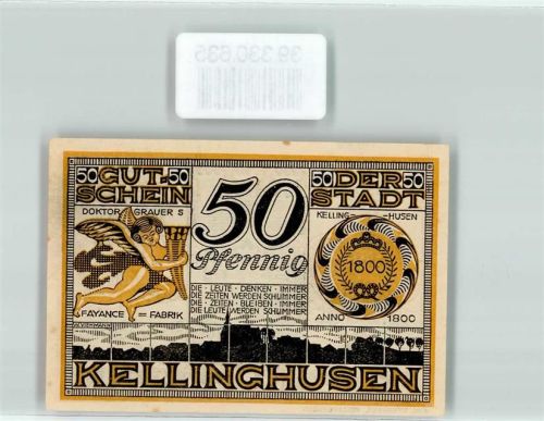 Kellinghusen Notgeld 50 Pfennig Wappen Türme Schiff Engel 1921