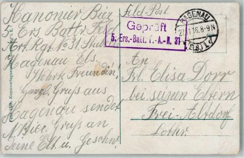 Haguenau 1916 Geprüft 5. Ers.-Batl. A.-R. 31