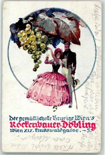Wien Der gemütlichste Heurige Wien´s Rockenbauer Döbling Gasthaus Trauben Reben Mann Frau Hut Stock