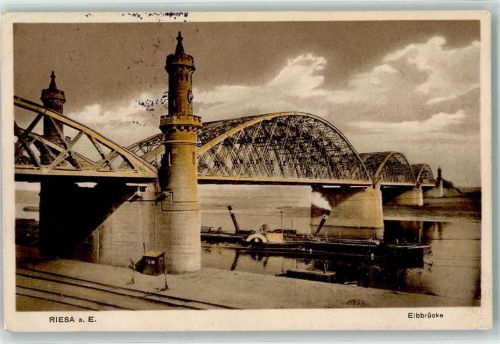 Riesa 1913 Elbbrücke Raddampfer