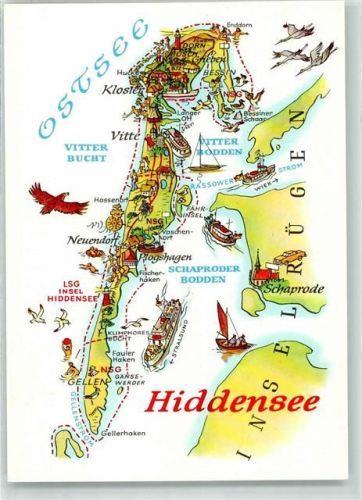 Insel Hiddensee Vogelschau Landkarte Osstsee -Hiddensee Zeichnung Hoppe