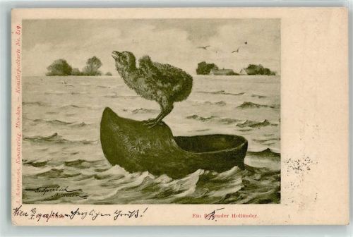 1900 Küken sitzt auf dem Schuh Ackermann Verlag 819 sign. Sperlich
