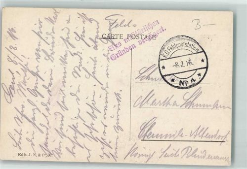1916 K. D. Feldpoststation Nr 4 Stempel aus militärischen Gründen verzögert Gand La Nouvelle Caserne