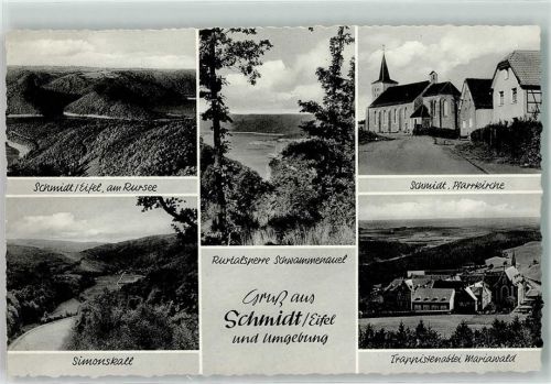 52385 W5168 Schmidt , Eifel - Pfarrkirche SimonskallTrappistenabtei Mariawald Ruhrtalsperre Schwammelauel