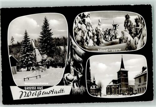 Weißenstadt Schneeberggipfel Waldsteinschanze Markktplatz Winter