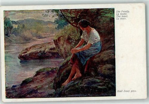 1920 Die Forelle sign.Karl Zewy B.K.W.I. Nr.1589