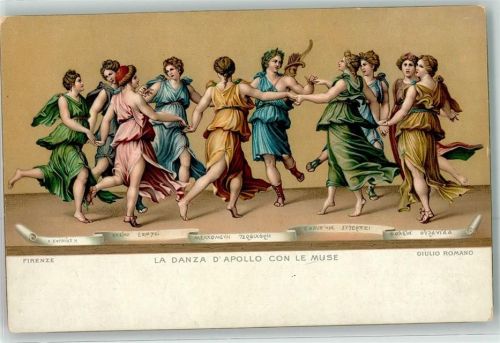 Firenze sign.Giulio Romano Der Tanz von Apollo mit den Musen Verlag Stengel Nr.29845