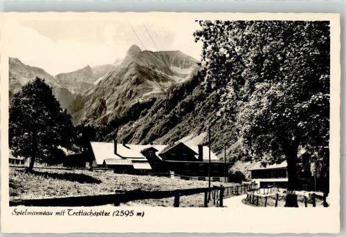 87561 W8980 Spielmannsau Foto AK mit Trettachspitze Hüttenstempel