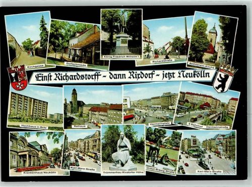 Neukölln Kirchgasse Dorfschmiede Denkmal König-Friedrich-Wilhelm I. Richardstraße Bethelehem-Kirche Rathaus Hermannplatz Bahnhof Krankenhaus Trümmerfrau Rixdorfer Höhe Karl-Marx-Straße