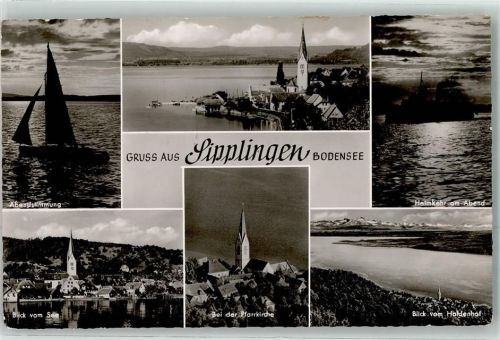 Sipplingen Blick von See Pfarrkirche Segelboot