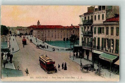 Toulouse Pont Neuf et Hotel Dieu Tram Straßenbahn Brücke