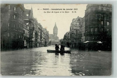 Versailles 1910 la Rue de Lyon et la Gare Hochwasser 28.Januar