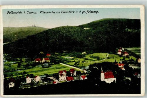 61462 W6240 Falkenstein , Taunus Künstlerkarte Villenviertel mit Turmblick a. d. gr. Feldberg