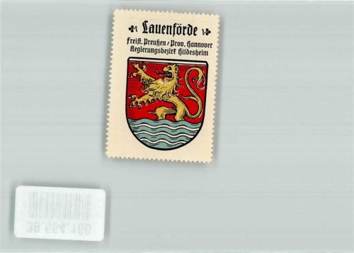 Lauenförde Vignette Freistaat Preußen Provinz Hannover Regierungsbezirk Hildesheim Wappen Löwe Wellen Gold Rot Blau Kaffee Hag Coffeinfreier Bohnen Kaffee