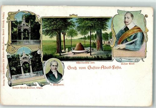 Lützen Gustav-Adolf-Denkmal Portrait Gustav Adolf und S. Großmann Schwedenstein