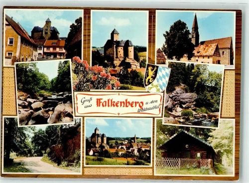 Falkenberg Waldnaabtal Wappen Löwe Blau Weiß Kirche Gruß Hütte Felsen
