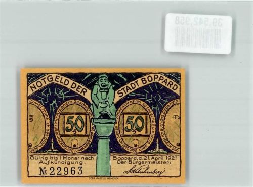 Boppard 1921 50 Pfg. die Lustige Stadt Boppard Notgeld Nr. 22963