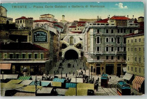 Trieste / Triest / Trst Straßenbahn Marktszene Piazza Carlo Goldoni Galleria di Montuzza