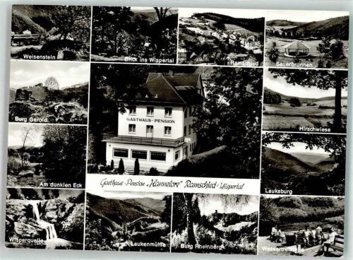 Ramschied Gasthaus Pension Hannelore Weisenstein Wispertal Ramschied Sauerbrunnen Hirschwiese Lauksburg Burg Gerold Am dunklen Eck Wisperquelle Laukenmühle Burg Rheinberg Wassertretstelle Mehrfachabbildungen