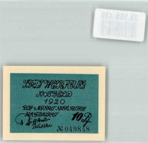 Westerburg Notgeld 10 Pfennig 1920 Wappen Turm