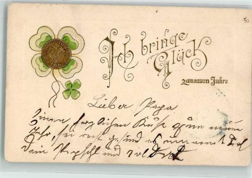 1901 Neujahrsgrüße 5 Markstück Deutsches Reich 1902 Glücksklee Jugendstil Füllhorn