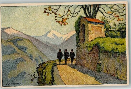 1918 Drei schweizer Soldaten auf Patrouille im Tessin Schweizerische Nationalspende für unsere Soldaten und ihre Familien