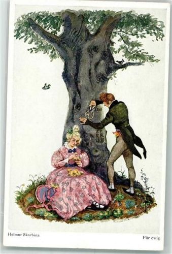 Primus Postkarte No. 5239 Für ewig Mann ritzt ein Herz in einen Baumstamm