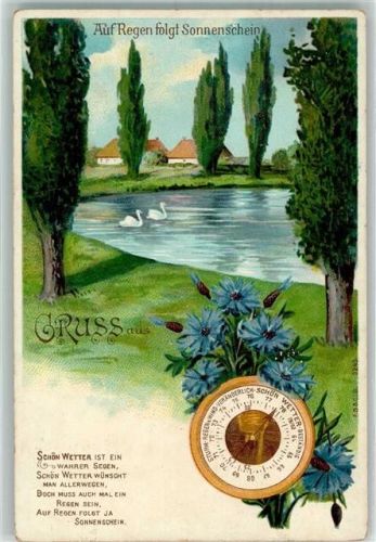 Kornblume Wetteruhr auf AK Spruch Auf Regen folgt Sonnenschein E.B.C.i.B. Nr.3243 Gruss aus
