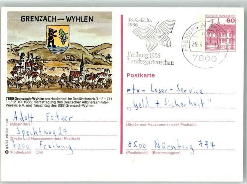 Grenzach 1986 Ganzsache