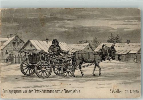 Hrodna 1916 sign. Walter,E. Panjegespann Feldpost WK I 84.Inf.Div. Nowojelnia