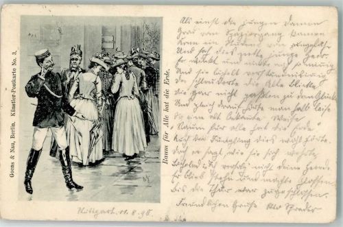 1898 Frauen Mann Uniform sign. B.G. Goens und Nau Nr.3 Lithographie Künstlerkarte
