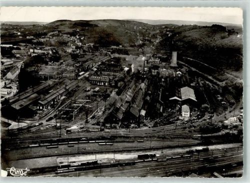 Le Creusot 1955 Fliegeraufnahme Bahnhof Fabrik Foto AK