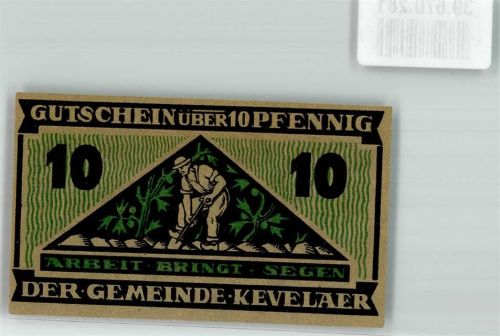 Kevelaer 10 Pfennig Gutschein 1921 Arbeit bringt Segen Landwirtschaft