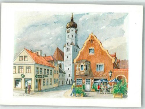 Aichach sign. Gehren, E. Stadtpfarr- Kirche Cafe Kögl
