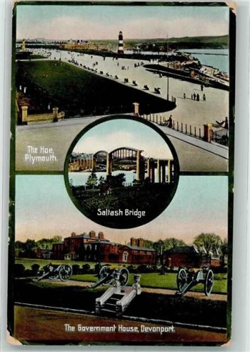 Plymouth 1911 Kanonen Governemnt House Leuchtturm Saltash Bridge