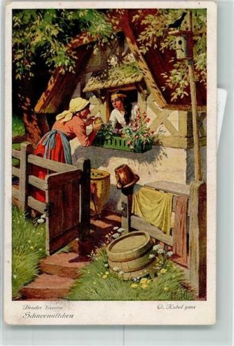 sign. Kubel Otto Hexe Brüder Grimm Uvachrom Serie 147 Nr.3860 Schneewittchen Künstlerkarte