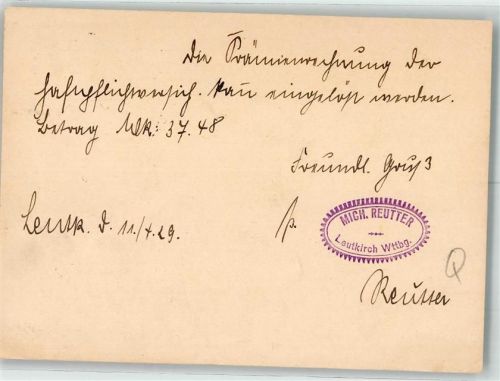 Leutkirch 1929 Mih. Reutter Geschäftskorrespondenz