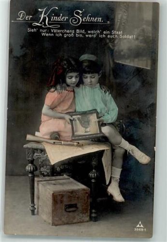 1920 Serie Der Kinder Sehnen Photochemie 3969/1 Vaters Bild und Pistole koloriert