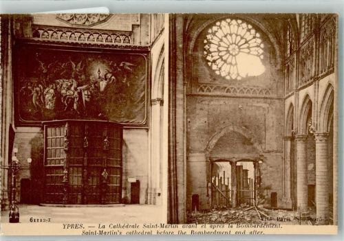 Ypres Kirche vor und nach der Bombardierung
