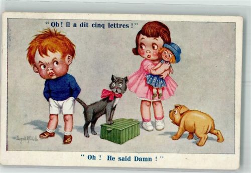 1920 Florence House Comique Series 3129 Puppen Katze Hund Humor