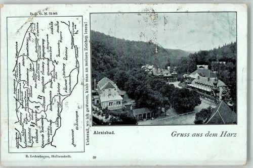 Alexisbad Gruss aus dem Harz mit Landkarte des Harzes Verlag Lederbogen 39